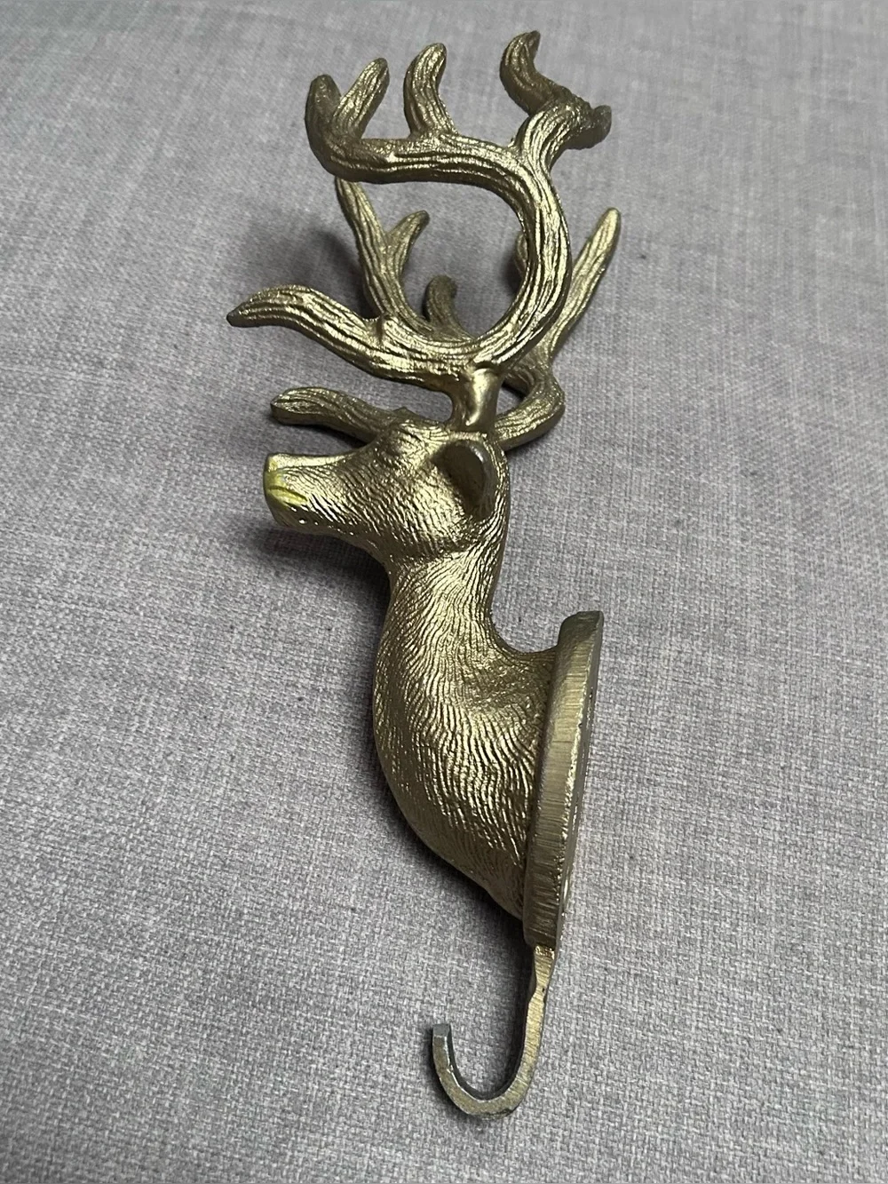 Vtg Cast Brass Stag Deer Head Wall Hook Equestrian Lodge Decor #06152610